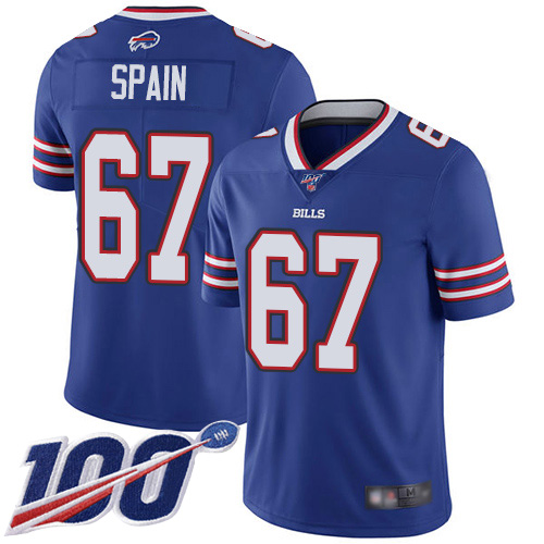 Men Buffalo Bills #67 Quinton Spain Royal Blue Team Color Vapor Untouchable Limited Player 100th Season NFL Jersey